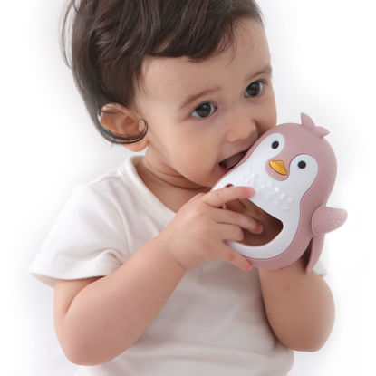 Picture of Penguin Teethers, Teething Toys for Babies 0-6 Months, Never Drop, Teether Toy for Boys and Girls 6-12 Months, Seposeve Silicone Baby Chew Toys for Sucking Needs, BPA-Free, Pink