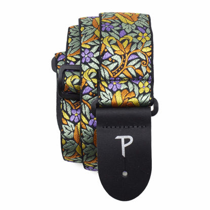 Picture of Perri’s Leathers Ltd. - Guitar Strap - Nylon - Jacquard - Orange Yellow Floral - Adjustable - for Acoustic/Bass/Electric Guitars - Made in Canada (TWS-7276)