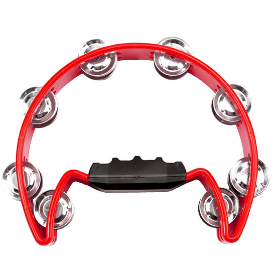 Picture of Soulmate Tambourine Metal Jingles Hand Held Percussion Half-Moon Single Row Tambourine for Kids Adult Musical Instrument Gift for KTV, Party, Red for 3+ years old
