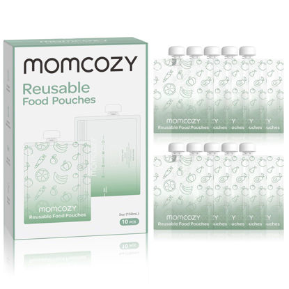 Picture of Momcozy Reusable Baby Food Pouches for Toddlers,BPA Free Plastic,Food Safe,Freezer Safe,Refillable for Applesauce Yogurt & Puree Squeeze Pouch,10 Packs,5oz