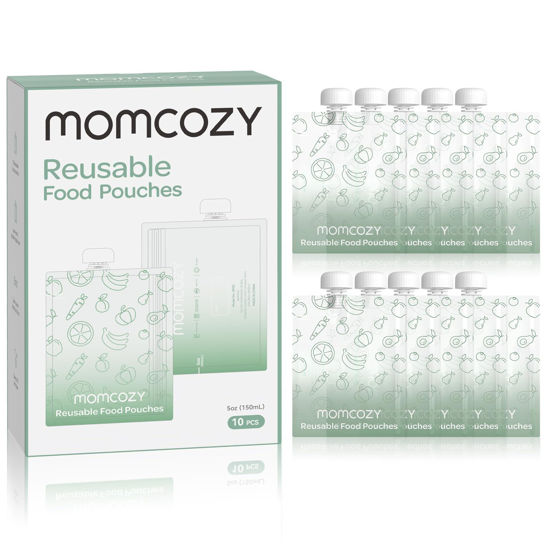 Picture of Momcozy Reusable Baby Food Pouches for Toddlers,BPA Free Plastic,Food Safe,Freezer Safe,Refillable for Applesauce Yogurt & Puree Squeeze Pouch,10 Packs,5oz