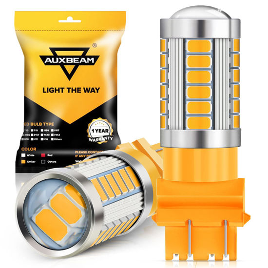 Picture of Auxbeam 3157 3156 Amber Yellow Turn Signal Lights, 3156A 3056 3157KX 4157 3457 3757NAK LED Bulbs Direction Blinker, Low Power 360° Super Bright Light, Pack of 2