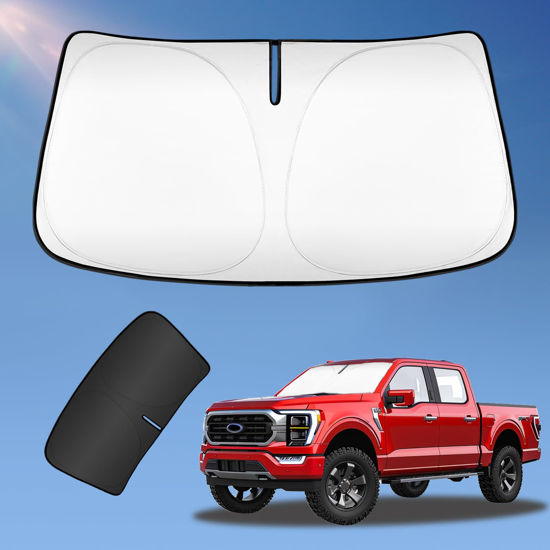 Picture of Sun Shade Sunshade for Ford F150 2021-2024 Windshield Cover, F-150 Super Crew Cab,Super Cab,Regular Cab 2-Layers Sun Shield 240T Silver Sun Visor Foldable Window Shade Blocks UV Rays Car Accessories