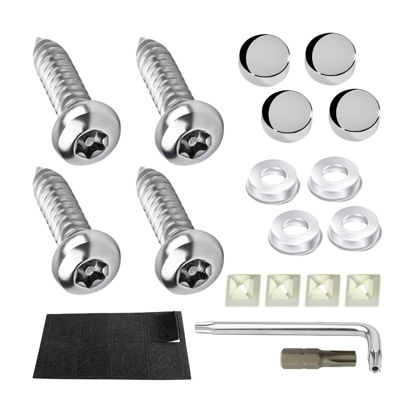 Picture of YALOK Anti Theft License Plate Screws Kits- Rustproof Stainless Steel Car Tag Plate Mounting Hardware, M6 (1/4") Tamper Proof Fastener Nut, Caps Cover for Front Rear Frame Holder Mounting（Silver-Set2）
