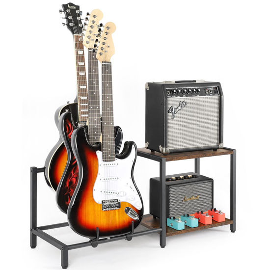 Picture of Bikoney Guitar Stand,3 Electric Bass Guitar Stand Floor with Guitar Amp Stand,Guitar Rack for Multiple Guitars and Guitar Accessories, Adjustable Guitar Holder, Guitar Display for Music Studio Home