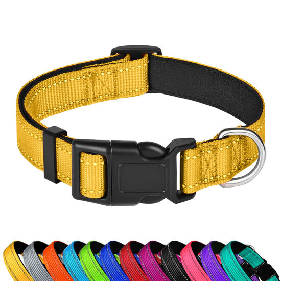 Picture of PWOD Reflective Dog Collar, Adjustable Soft Neoprene Padded Nylon Pet Collars with Buckle for Medium Dogs, Yellow,M