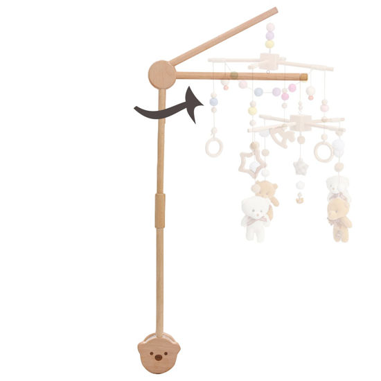 Picture of Crib Mobile Arm - HBM Rotating Wooden Mobile Arm for Crib 28-33 inch Baby Mobile Hanger Nursery Mobile Stand for Crib (Bear Mobile Holder)