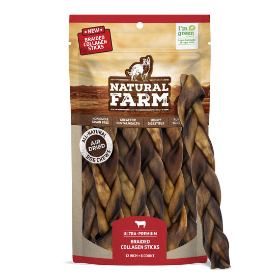 Picture of Natural Farm Braided Collagen Chews for Dogs (12 Inch, 6 Pack), Collagen Sticks, Natural Dog Chews, Long Lasting, for Small, Medium and Large Dogs, Odor-Free, Rawhide Alternative