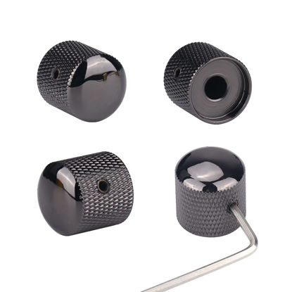Picture of XIYANGJUAN 4Pcs Metal Guitar Knobs Volume Tone Control Knobs Dome Knobs with with Allen Keys Screws for Fender Telecaster Gibson Les Paul Electric Guitar Bass (Black)