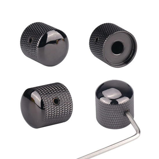 Picture of XIYANGJUAN 4Pcs Metal Guitar Knobs Volume Tone Control Knobs Dome Knobs with with Allen Keys Screws for Fender Telecaster Gibson Les Paul Electric Guitar Bass (Black)