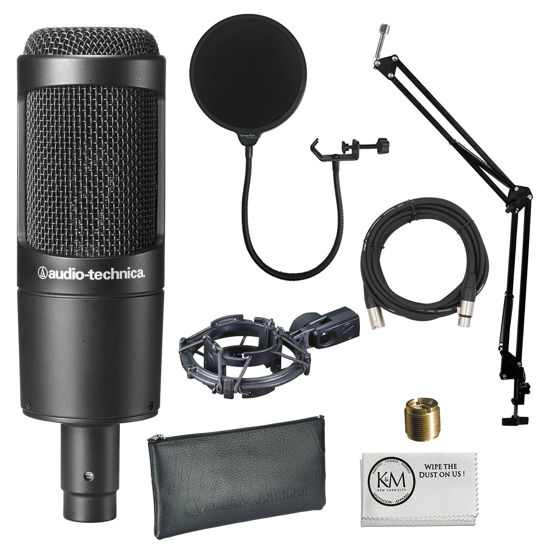Picture of Audio-Technica AT2035 Cardioid Condenser Microphone Bundled with 20ft XLR Cable + Pop Filter + Microphone Arm (4 Items)