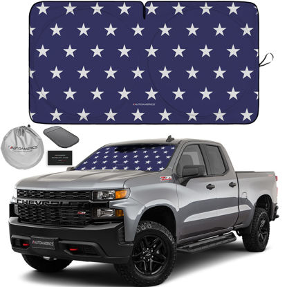Picture of Autoamerics 1-Piece Windshield Sun Shade American Stars Flag USA Patriotic Design - Foldable Car Front Window Sunshade for Sedans SUV Truck - Blocks Max UV Rays and Keeps Your Vehicle Cool - Large