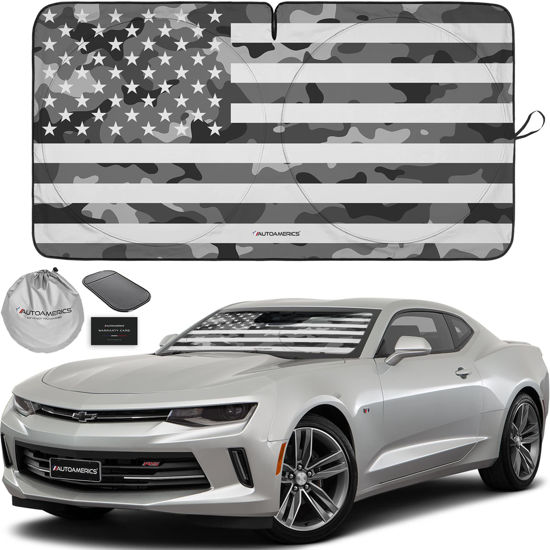 Picture of Autoamerics 1-Piece Windshield Sun Shade Gray Camo American Flag USA Design - Foldable Car Front Window Sunshade for Most Sedans SUV Truck - Blocks Max UV Rays and Keeps Your Vehicle Cool - Small