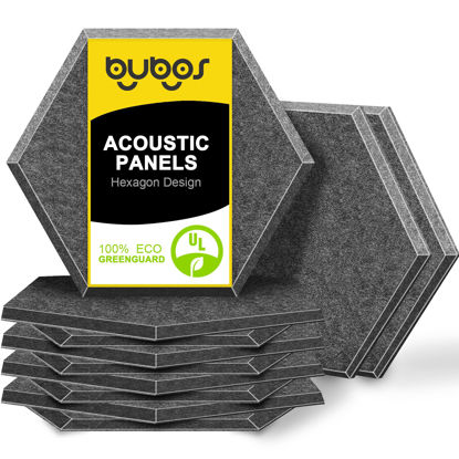 Picture of BUBOS 12 Pack Hexagon Acoustic Panels Soundproof Wall Panels,14 X 13 X 0.4Inches Sound Absorbing Panels Acoustical Wall Panels, Acoustic Treatment for Recording Studio, Office, Home,Dark Grey