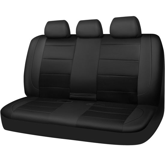 Picture of CAR PASS Leather Back Seat Cover, Universal Bench Seat Cover, Super 5mm Composite Sponge Inside, Airbag Compatible Fits Most Automotive, Cars, SUVs, Trucks, and Vans (Rear, Black)