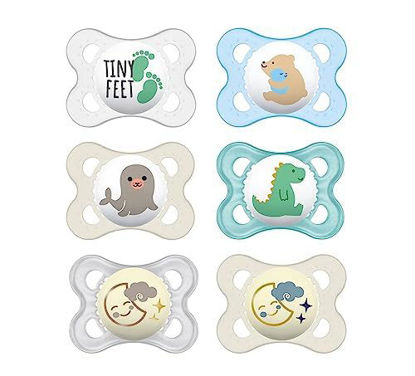 Picture of MAM Variety Pack Baby Glow in The Dark Pacifier, Includes 6 Types of Pacifiers, Nipple Shape Helps Promote Healthy Oral Development, 0-6 Months, Boy, 6 Count (Pack of 1)