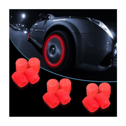 Picture of 12PCS Fluorescent Car Tire Valve Stem Caps, Auto Corrosion Resistant Wheel Valve Cover, Luminous Illuminated Glow in The Dark, Car Decor Accessories Universal for SUV, Trucks, Car (Red(1))