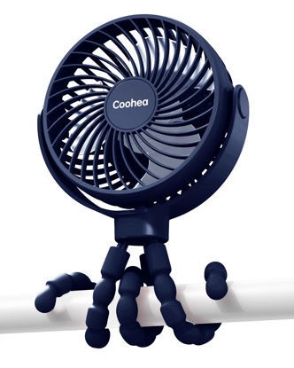 Picture of Coohea Stroller Fan USB Rechargeable Small Fan Battery Operated Portable Fan Cooling Fan with Flexible Tripod Clip on for Baby Stroller Car Seat Crib Golf Cart Treadmill, 3 Speeds Wind, Navy Blue