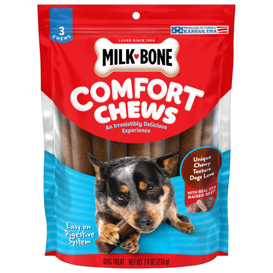 Picture of Milk-Bone Comfort Chews, Rawhide Free Dog Treats with Unique Chewy Texture and Real Beef, 3 Chews (Pack of 5), Easy on Digestive System