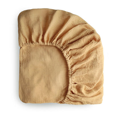 Picture of mushie Extra Soft Muslin Fitted Crib Sheet | 192 Thread Count | 28"x 52" (Fall Yellow)