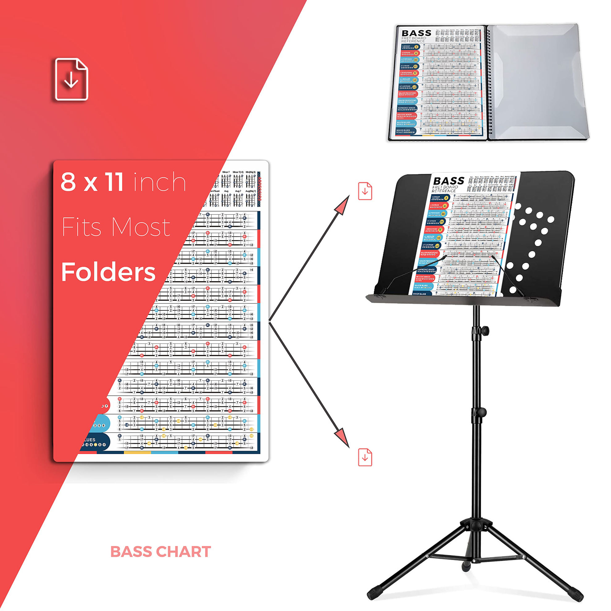 GetUSCart- Bass Scales Chart for Beginner Adult or Kid, 8'' x 11 ...