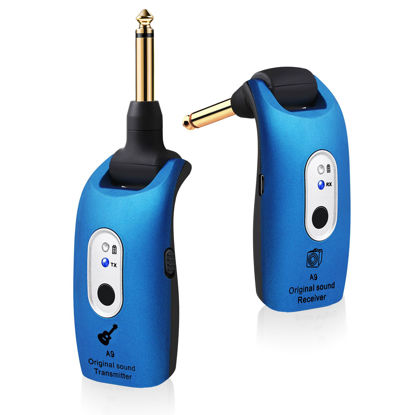 Picture of INGPARTNER A9 Wireless Guitar System 2.4GHz Built-in Rechargeable Lithium Battery 270°Rotatable Audio Wireless Transmitter Receiver for Acoustic Guitar Bass Violin Keyboard Electric Instruments, Blue