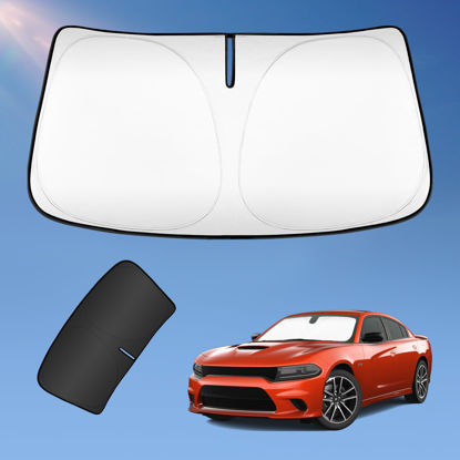 Picture of Sun Shade Sunshade for Dodge Charger 2011-2024 Windshield Cover, 2-Layers Sun Shield 240T Silver Sun Visor Foldable Window Shade for Charger Blocks UV Rays Cooler Car Accessories