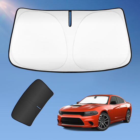 Picture of Sun Shade Sunshade for Dodge Charger 2011-2024 Windshield Cover, 2-Layers Sun Shield 240T Silver Sun Visor Foldable Window Shade for Charger Blocks UV Rays Cooler Car Accessories
