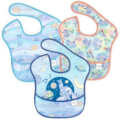 Picture of Bumkins Disney Bibs for Girl or Boy, SuperBib Baby and Toddler for 6-24 Months, Essential Must Have for Eating, Feeding, Baby Led Weaning, Mess Saving Waterproof Soft Fabric, 3-pk Stitch