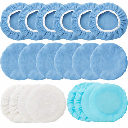 Picture of 20 Pieces Car Orbital Buffer Polisher Pad Bonnet Microfiber Max Bonnet Polishing Buffing Pad Cover(5-6 Inches)