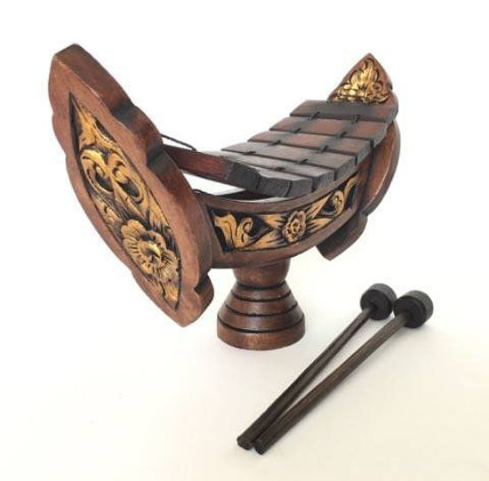 Picture of Thai Teak Wood Traditional Wooden Xylophone, 8 bar Notes 11 inch. Thai marimbas, Gold Brown.