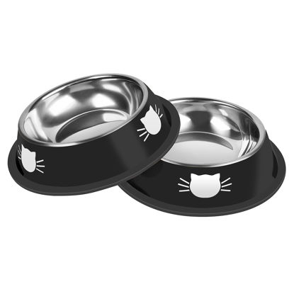 Picture of Serentive 2Pcs Cat Bowls Non-Slip Stainless Steel Small Cat Food Bowls Unbreakable Thicken Cat Feeder 13 Oz Cat Dishes Suitable for Indoor Small Pets Removable Rubber Base Easily Clean Lovely Color