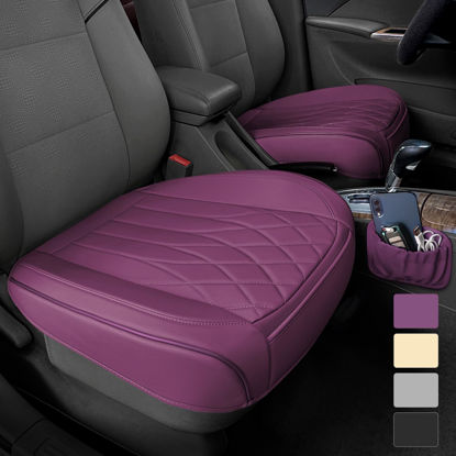 Picture of 2 Pack Leather Front Car Seat Cover Bottom Car Seat, Universal Anti-Slip Driver Car Seat Protectors with Storage Pocket, Waterproof Bottom Auto Seat Cushion Pad Mat for Most Vehicles(Purple)
