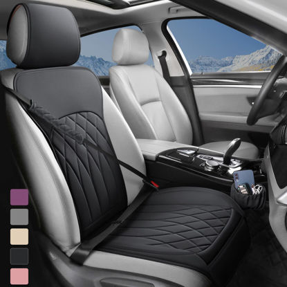 Picture of BEITK 1 Pack Leather Front Car Seat Cover, Universal Sideless Car Seat Protector with Storage Pocket and Seat Belt Pad, Waterproof Automotive Seat Cover Cars Trucks SUV(Black)