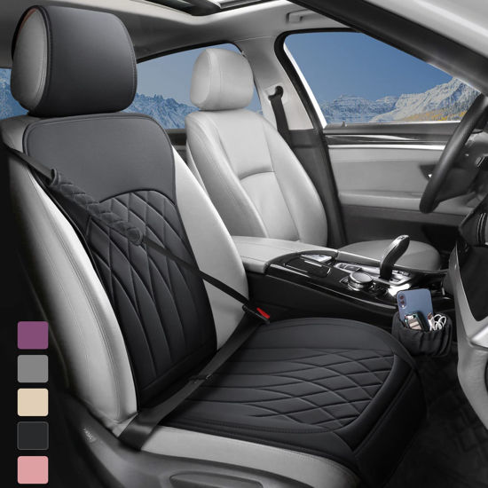 Picture of BEITK 1 Pack Leather Front Car Seat Cover, Universal Sideless Car Seat Protector with Storage Pocket and Seat Belt Pad, Waterproof Automotive Seat Cover Cars Trucks SUV(Black)
