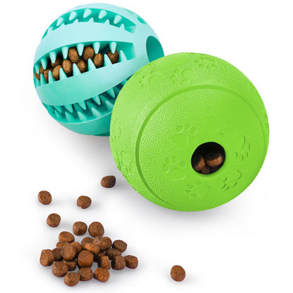 Picture of HIPPIH Dog Puzzle Toy 2 Pack, Interactive Dog Toys for Treat Dispensing, Durable Puppy Toys for Teething, Dog Treat Ball for Teeth/Slow Feeder/IQ Training/Playing, Blue-2.75‘’, Green-3.14‘’