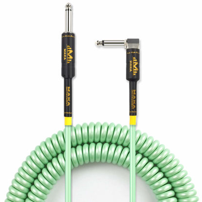 Picture of M MAKA Premium Guitar Coil Cable 40 Feet, Instrument Coiled Curly Cord for Guitar Bass, 1/4 inch Right Angle to Straight, Surf Green