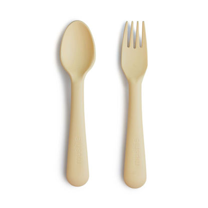Picture of mushie Flatware Fork and Spoon Set For Kids | Made in Denmark (Daffodil)