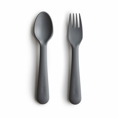 Picture of mushie Flatware Fork and Spoon Set For Kids | Made in Denmark (Smoke)