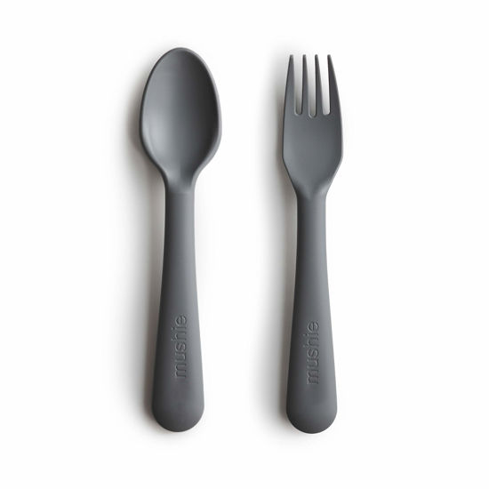 Picture of mushie Flatware Fork and Spoon Set For Kids | Made in Denmark (Smoke)