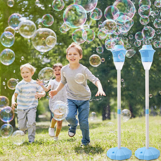 Picture of Bubble Machine Automatic,Height 47 Inches Vertical Bubble Machine for Parties, Battery Operated Outdoor Bubble Maker with Lights,No Spill Bubble Blower Machine for Weeding Kids Birthday Party (2 Pack)
