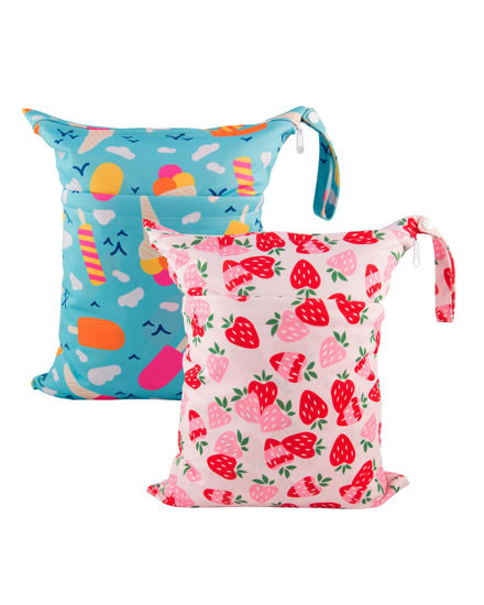 Picture of babygoal Wet Dry Bags for Baby Cloth Diapers, Washable Travel Bags, Beach, Pool, Gym Bag for Swimsuits & Wet Clothes with Two Zippered Pockets 2 Pack LN02