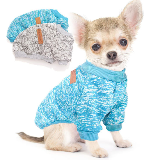 Picture of 2 Pieces Dog Sweaters for Small Dogs Fall Dog Clothes Female Winter Fleece Puppy Sweaters Warm Outfit Pet Small Dog Sweater for Boy Girl Dogs Yorkie, Chihuahua, Bulldog, Dachshund, Pug, X-Large