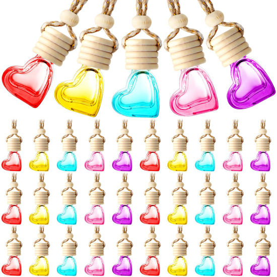 Picture of BBTO 50 Pcs Hanging Car Air Freshener Car Diffuser Bottles Empty Glass Perfume Bottle Freshener Diffuser Bottle Pendant for Essential Oil Fragrance Aromatherapy Bottle Ornament (Multicolor,Heart)