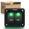 Picture of Nilight 2 Gang Rocker Switch Panel 12V 24V DC Green Switches Aluminum Panel 5Pin ON Off PreWired Toggle Switch Panel Waterproof for Cars Boats ATVs UTVs,2 Years Warranty
