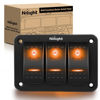 Picture of Nilight 3 Gang Rocker Switch Panel with Orange LED Light 5 Pin On Off Pre-Wired Rocker Switch Aluminum Panel Toggle Switch Panel Waterproof for 12V/24V Cars Marine Boats ATVs Trailers RV Trucks