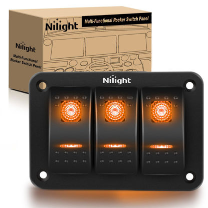 Picture of Nilight 3 Gang Rocker Switch Panel with Orange LED Light 5 Pin On Off Pre-Wired Rocker Switch Aluminum Panel Toggle Switch Panel Waterproof for 12V/24V Cars Marine Boats ATVs Trailers RV Trucks