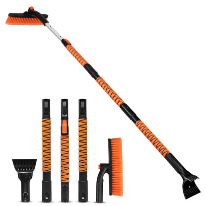 Picture of EcoNour 63" Extendable Snow Brush & Ice Scraper with 360° Pivoting Head | Telescopic Aluminum Handle | Extra Long Snow Brush for Car Windshield, Roof & SUVs | Heavy Duty Ice Scraper for Trucks