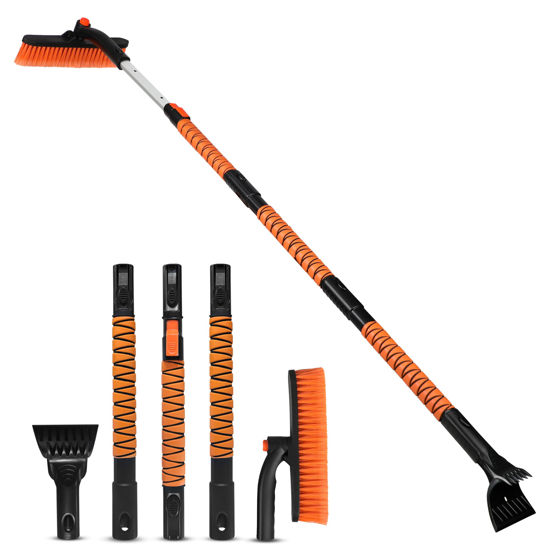 Picture of EcoNour 63" Extendable Snow Brush & Ice Scraper with 360° Pivoting Head | Telescopic Aluminum Handle | Extra Long Snow Brush for Car Windshield, Roof & SUVs | Heavy Duty Ice Scraper for Trucks