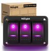 Picture of Nilight 3 Gang Aluminum Rocker Switch Panel 5 Pin ON Off Pre-Wired Pinkish Purple Toggle Switch SPST 12V 24V Night Glow Stickers for Cars Marines Boats Campers RVs